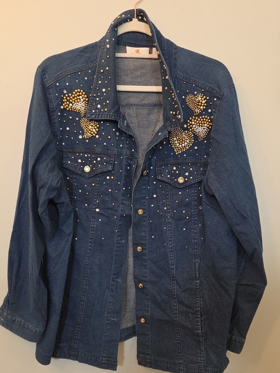 Quacker Factory Jackets & Blazers - Denim Jacket/shirt with Gold Stud Heart Accents - Blue